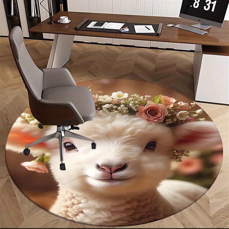 1pc Anime Design Flower Crown Lamb Round Carpet - Office Chair Mat, Non-Slip Rug for Home Decor, Suitable for All Seasons, Perfect Gift for Anime Love