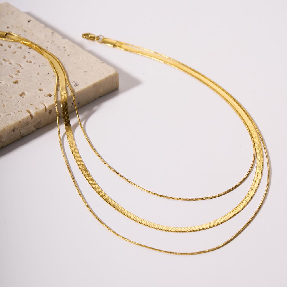Minimalist Gold-Plated Triple-Layer Snake Bone Chain Necklace