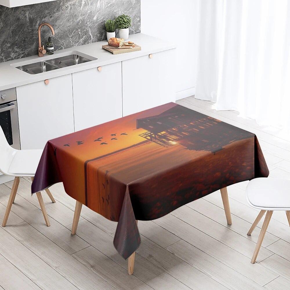 River House Tablecloth Natural Scenery  Anti-Stain Waterproof Rectangular Kitchen Dining Table Home Decor