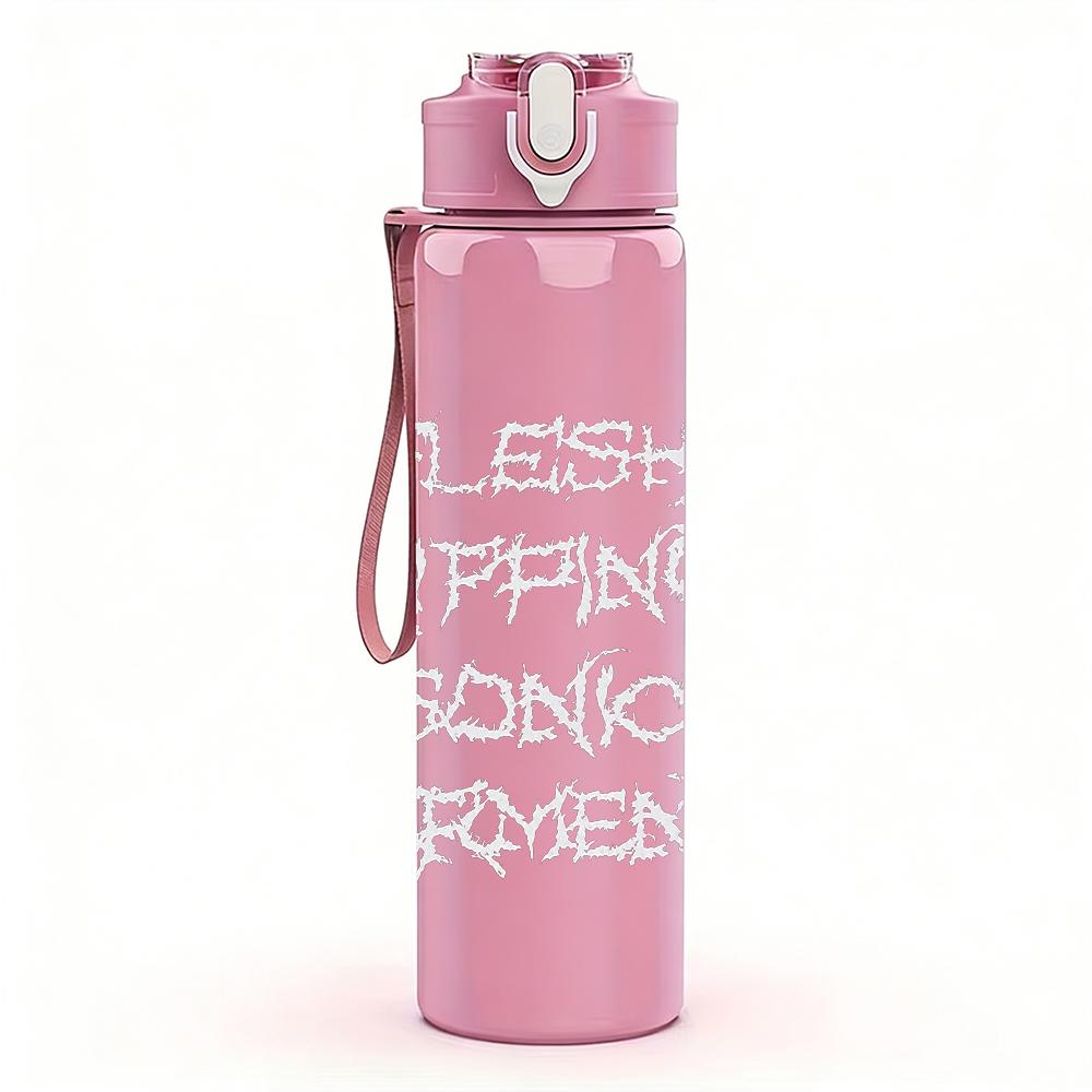 1PC Grey layered grunge vertical band print 750ml colorful plastic sports water bottle leakproof pop up lid with straw for outdoor work home use