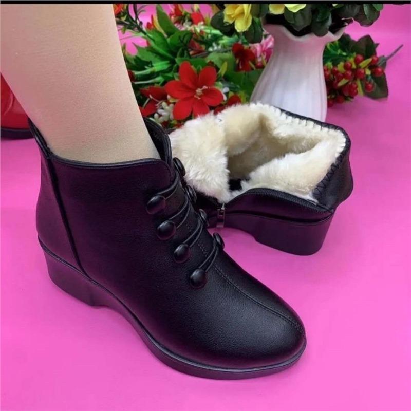 Real soft leather 2025 autumn and winter new wedge heel women's leather boots warm short boots mother velvet cotton shoes versatile Martin boots tide