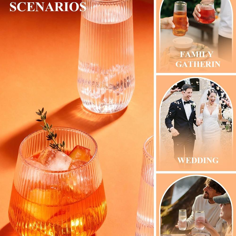 Geripptes Origami-Wellen-Kunststoffglas-Set Stiellose Sektgläser Bruchfestes Klares Trinkgeschirr für Hochzeiten, Partys & Veranstaltungen