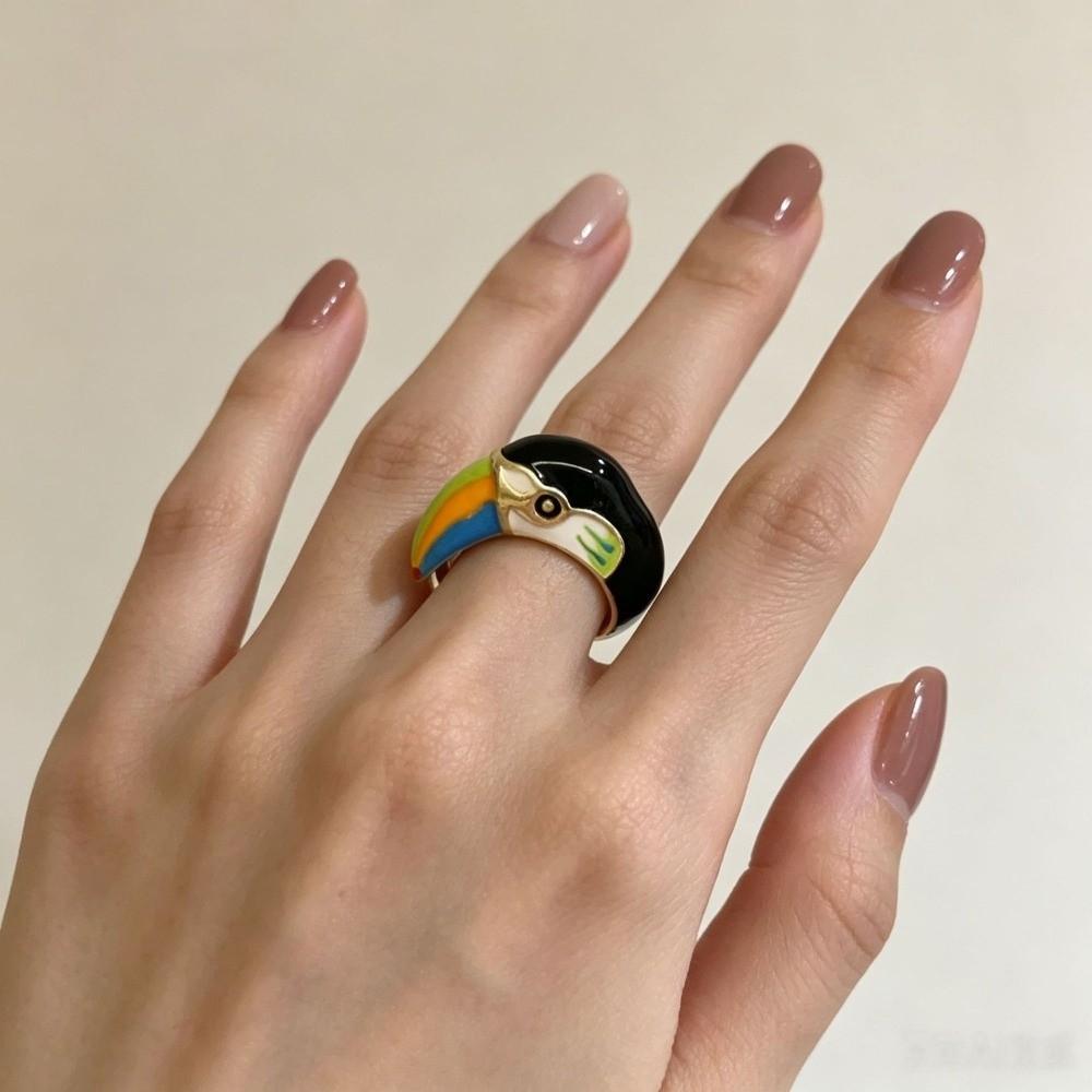 Exaggerated Design Enamel Parrot Ring Metal Material Adjustable Ring Party Gifts