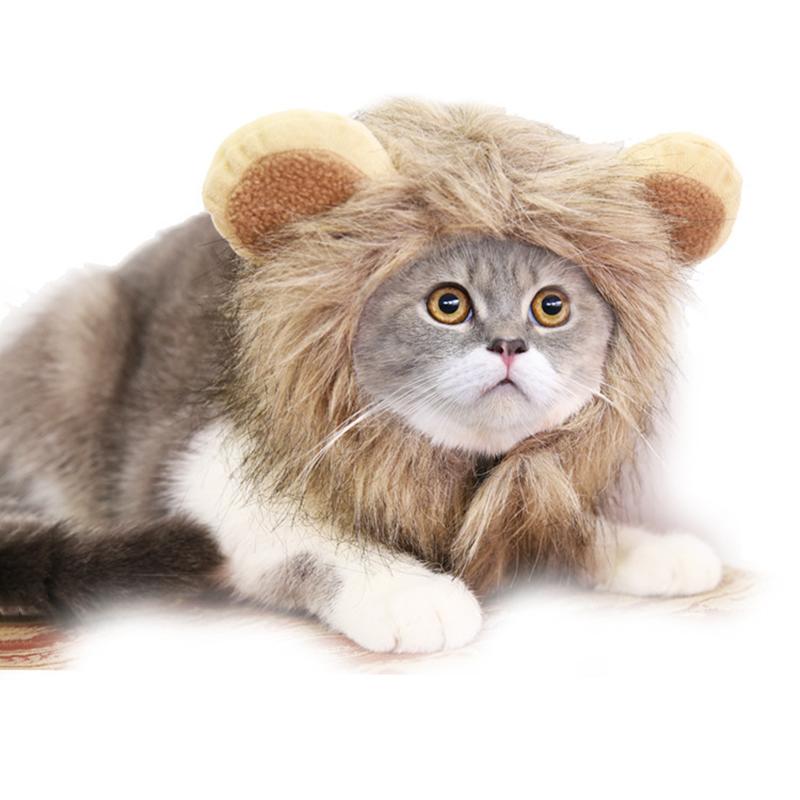 Cute Lion Mane Cat Wig Hat Funny Pets Clothes Cap Fancy Party Dogs Cosplay Costume Kitten Hat with Ears Accessories Cat Costume