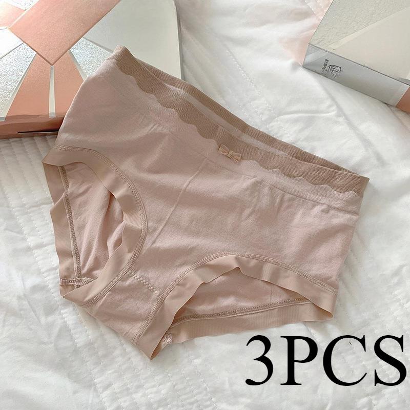 3 szt./partia Jedwabna Nawilżająca Bielizna Dziewczęca Bezszwowa Średni Stan Krok z Czystej Bawełny Wygodne Oddychające Majtki typu Trójkąt