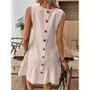 2026 Women's Casual Striped Button-Back Mini Dress - Vacation Style