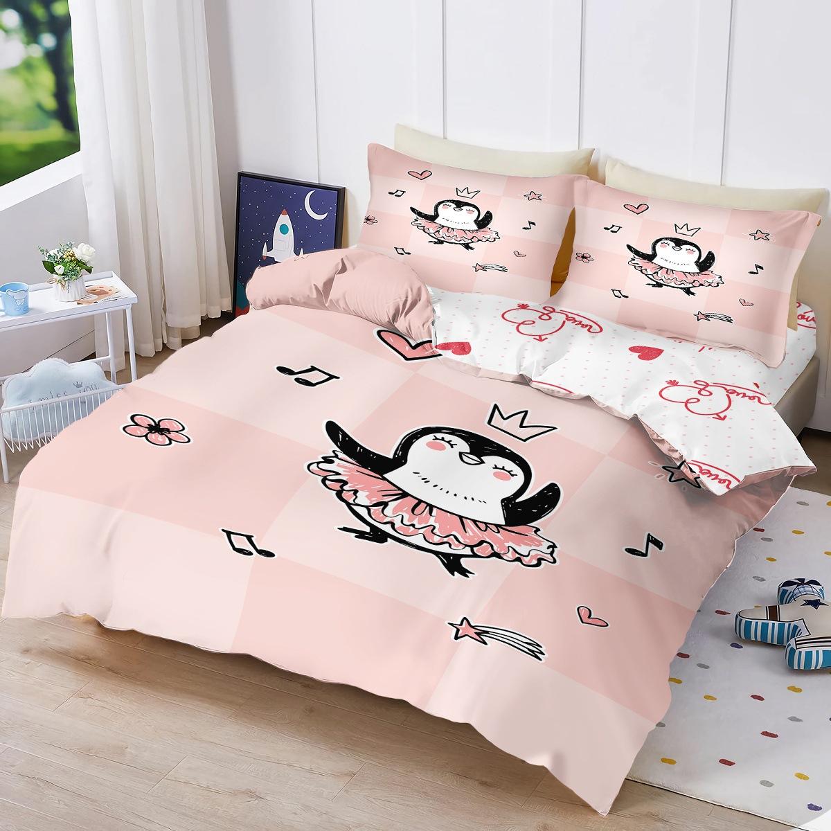 Housse de couette pingouin Ensemble de literie en microfibre, Housse de couette pingouin Taies d'oreiller avec fermeture éclair, Ensemble de housse de couette doux pour homme femme 90x200cm 2pcs