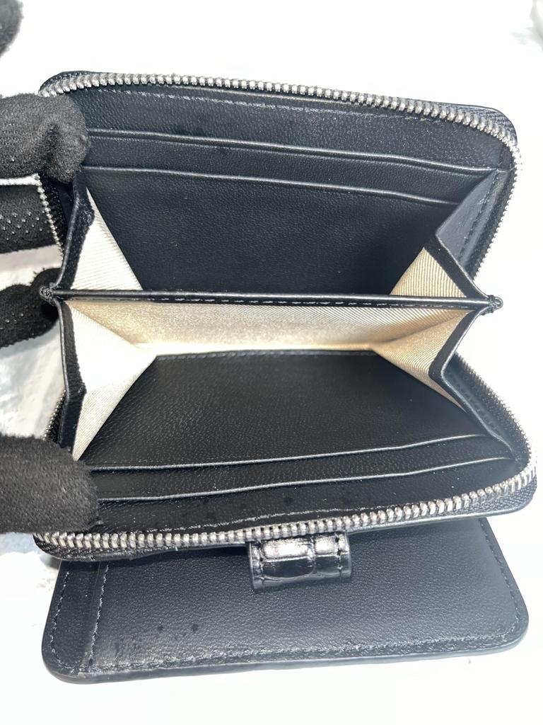 GUODI Compact Bifold Wallet, Genuine Crocodile Leather, Unisex, for Men and Women, NB7-W222 (Black)