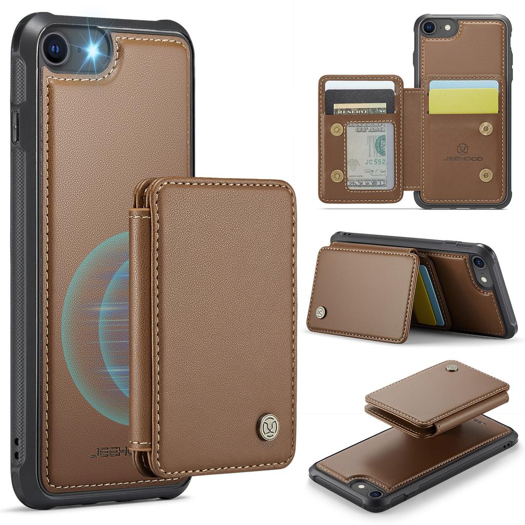 JEEHOOD J05 For iPhone SE (2022)/SE (2020)/8/7/6s/6 Case Leather Mobile Cover with Detachable Magnetic Card Bag