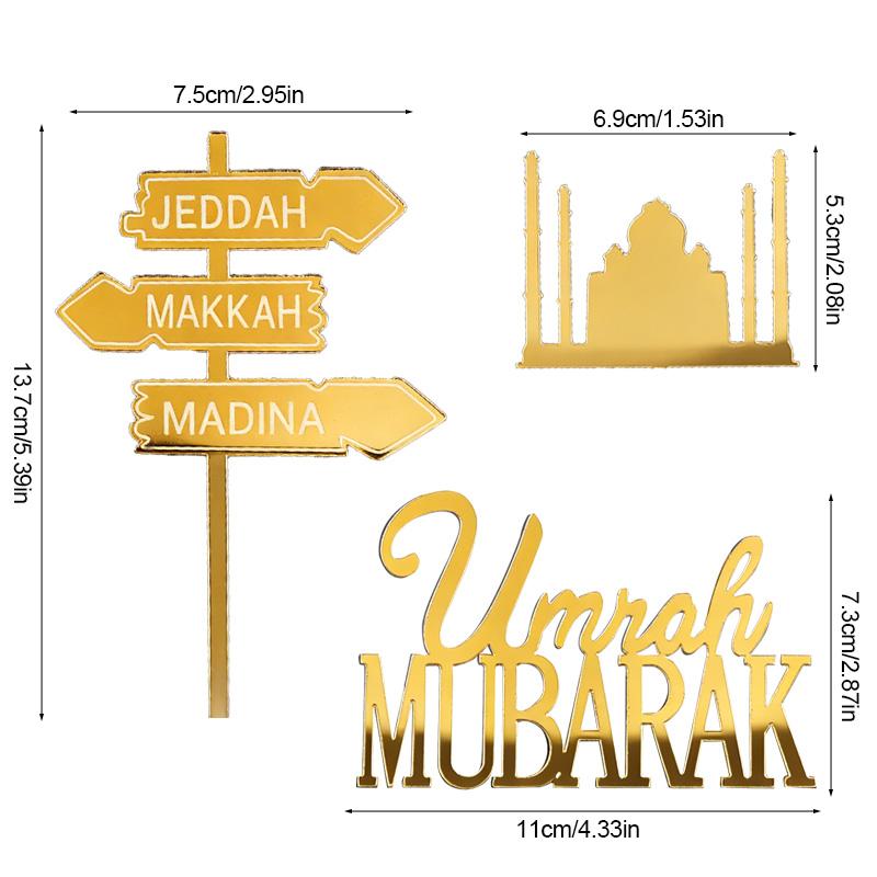 Umrah Mubarak Zlatý akrylový topper na dort Islámští muslimští párty potřeby 2026 Eid Mubarak Ramadan Dort DIY dekorace Pečicí nástroje