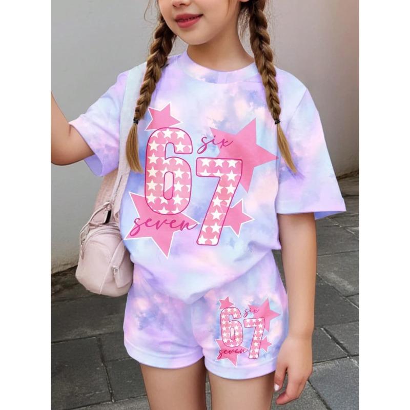 Conjunto de 2 piezas de Verano para Niños, Casual Deportivo de Tendencia, Estampado de Patrón 3D, Camiseta de Cuello Redondo y Pantalones Cortos