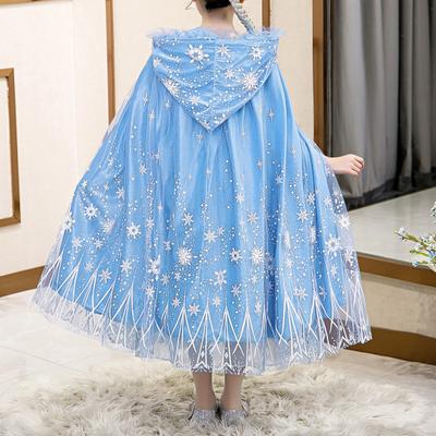 Yousheng Princess Cloak Costume Kids Hooded Cape Dress Up Blue Mesh Decoration Parties Cosplay Events Fantasy Role Play Outfit