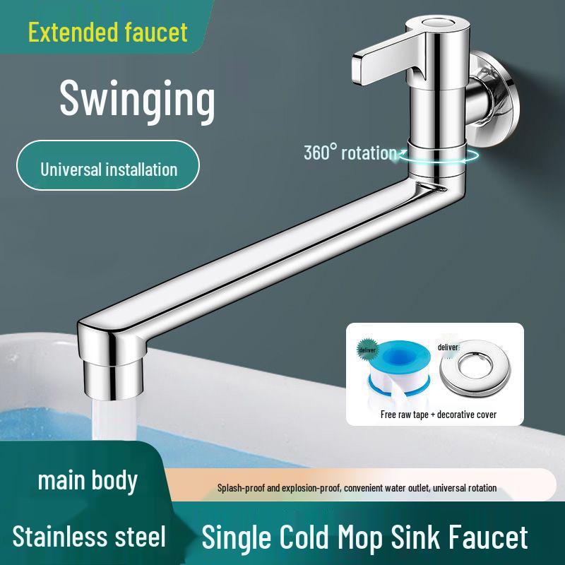 Wall-Mounted Stainless Steel Rotatable Faucet for Kitchen/Balcony