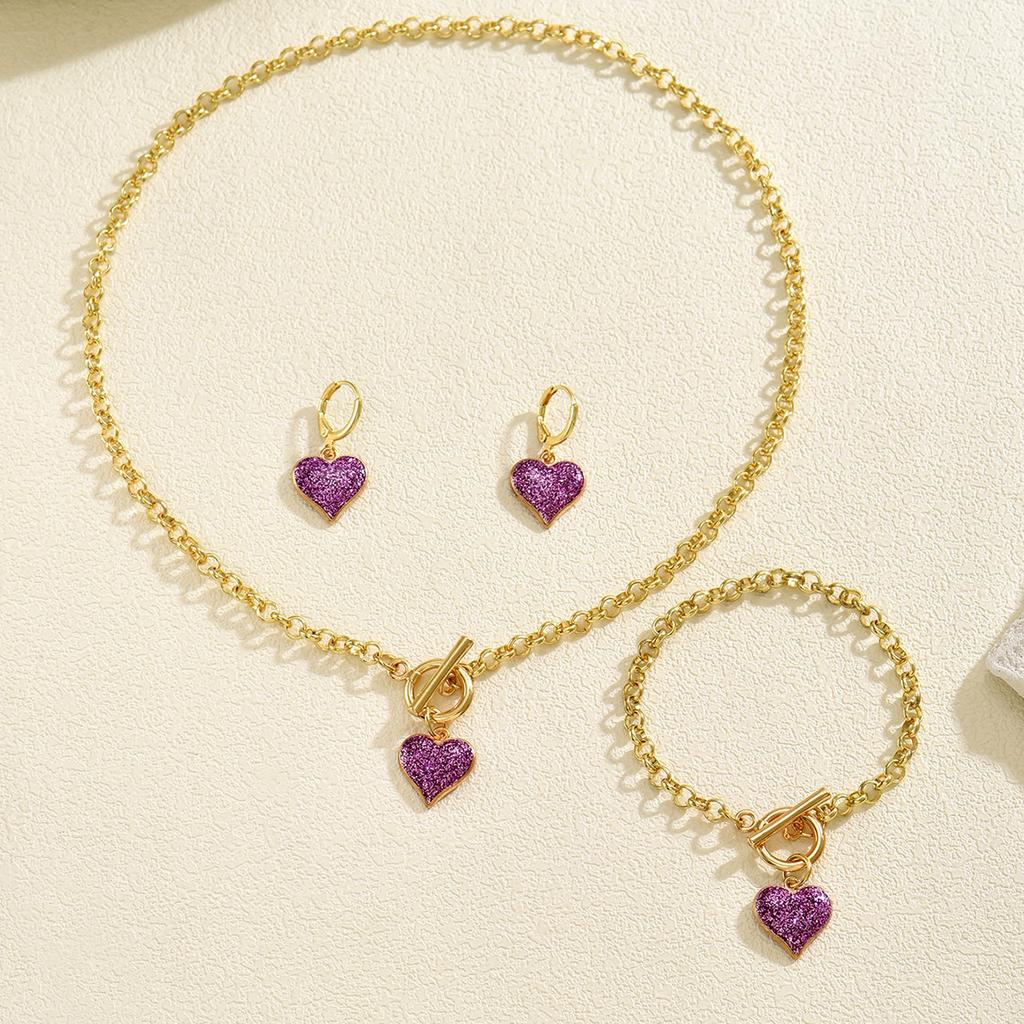 Hot Sale Necklace Set Niche Love Drip Oil Design Earrings Versatile Light Luxury Bracelet Jewelry Women