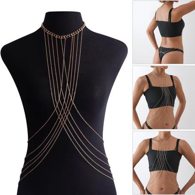 Bohemian Crystal Bra Chain Jewelry Sexy Gold Layered Body Accessory For Women Festivals Dates Bikini Outfits