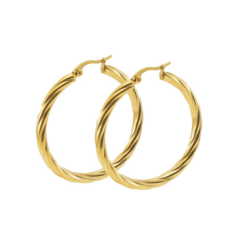 18K Stainless Steel Twisted Hoop Earrings for Women - European American Fashion, Simple Titanium Style