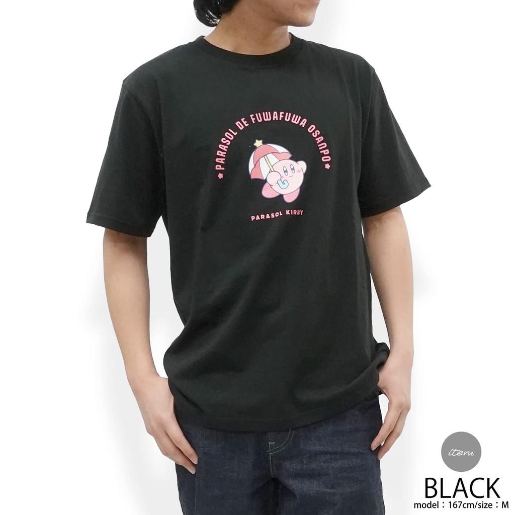 Kirby Star Parasol Short Sleeve T-Shirt, Black, Size L