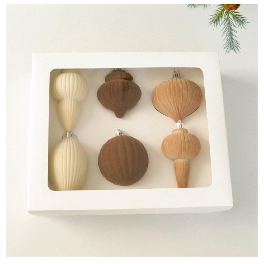 Velvet Christmas Ornaments Set Flocked Textured Baubles Teardrop and Finial Shapes Green Cream Hanging Tree Decorations Christmas Home Decoration