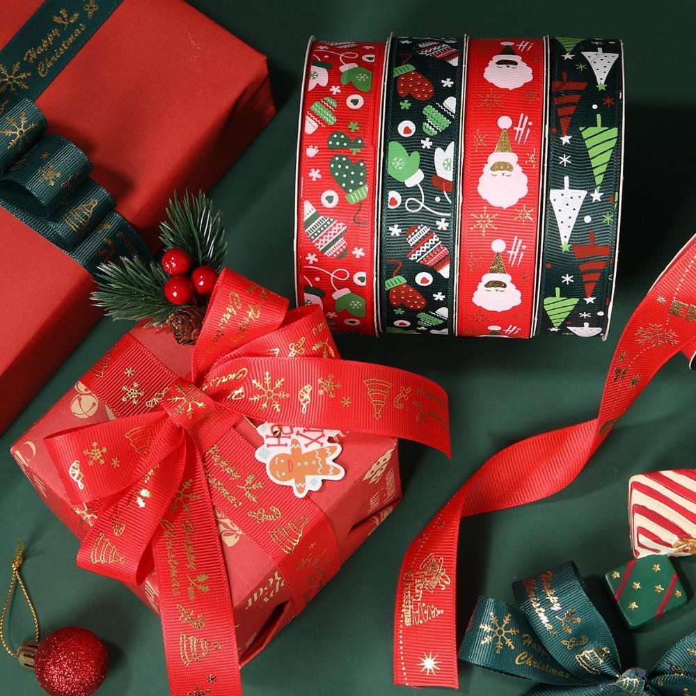 2.5cm Christmas Flower Packaging Gift Ribbon Bouquet Gold Hot Stamping Ribbon Ribbon Floral Packaging Material