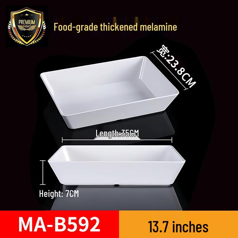 Melamine Rectangular Tray for Braised Dishes - White Display Plate for Cooked or Cold Foods