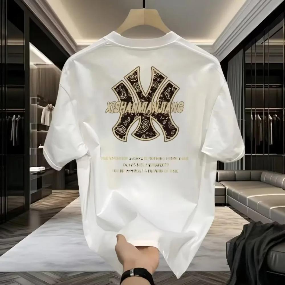 

Мужская футболка с принтом 100% хлопок простая мужская одежда футболка с принтом со всеми модными брендами свободная футболка 2025 лето XXXXXL белый