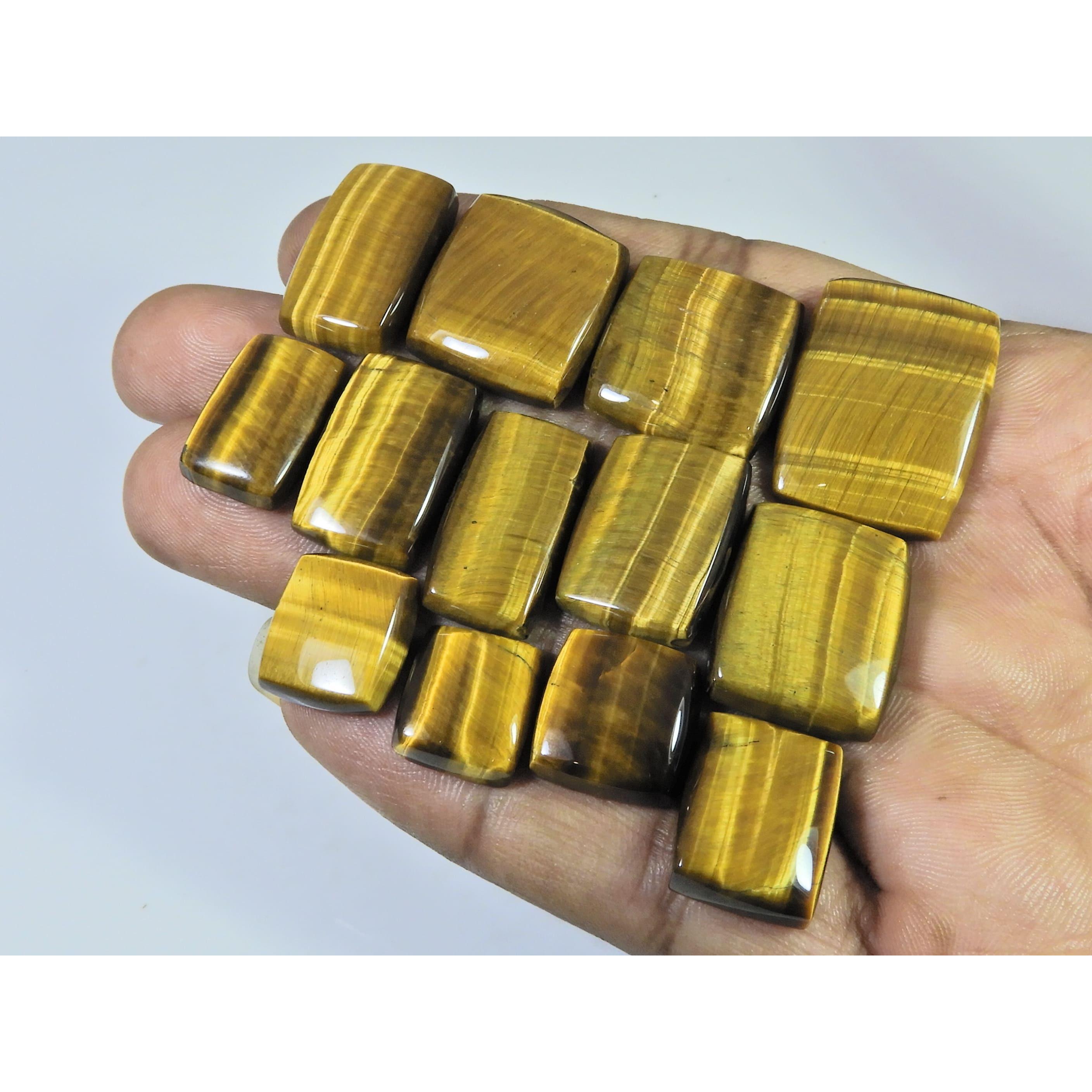 13Pcs Natural Brown Tiger eye Octagon Cabochon Loose Gemstone 213Cts. Lot C-2474