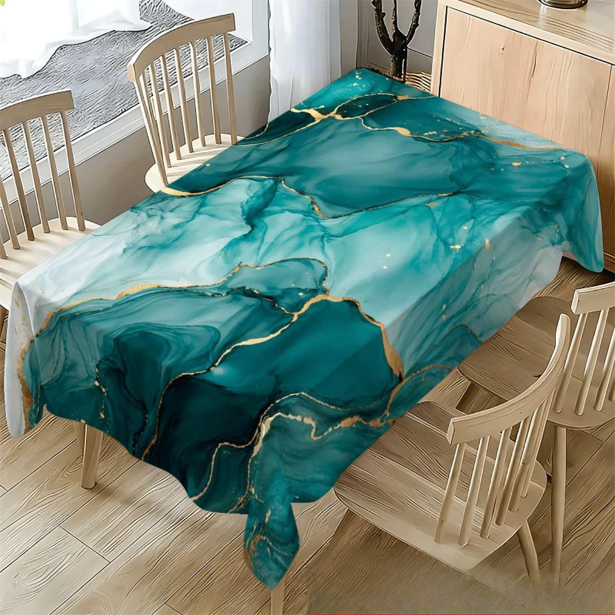 Turquoise Oceaan golven Marmer textuur Rechthoekige Tafelkleed voor Tafeldecoratie Herbruikbaar Modern Abstract Marmeren Print Tafelkleed voor Feest 100x160cm