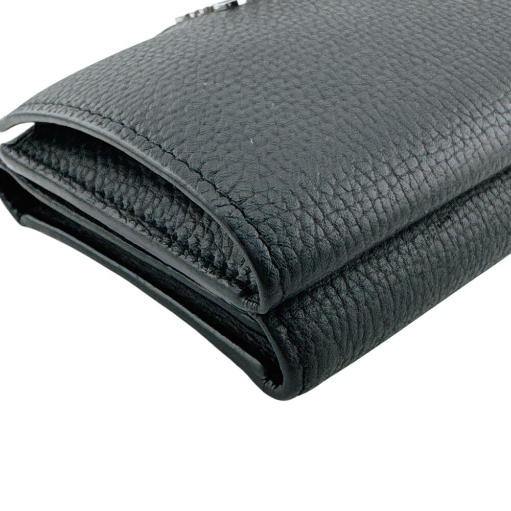 Loewe Cartera compacta anagrama cuero 6 compartimentos para tarjetas Plegable en tres partes cuero negro Usado