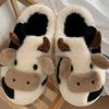 Nuevas pantuflas de felpa cálidas de vaca de dibujos animados neutrales de invierno para parejas, pantuflas de casa antideslizantes para interior para hombres y mujeres, algodón sh para el hogar