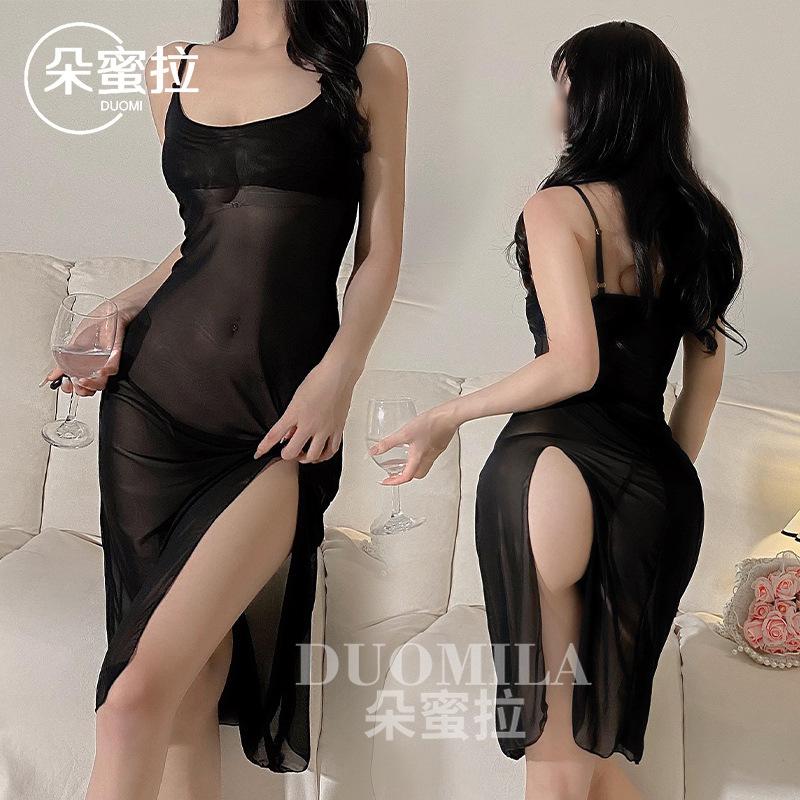 Erotic Underwear Women's Sexy Suspender Long Dress Transparent Temptation Pajamas Pajamas Mesh Perspective Suit Extreme Temptation