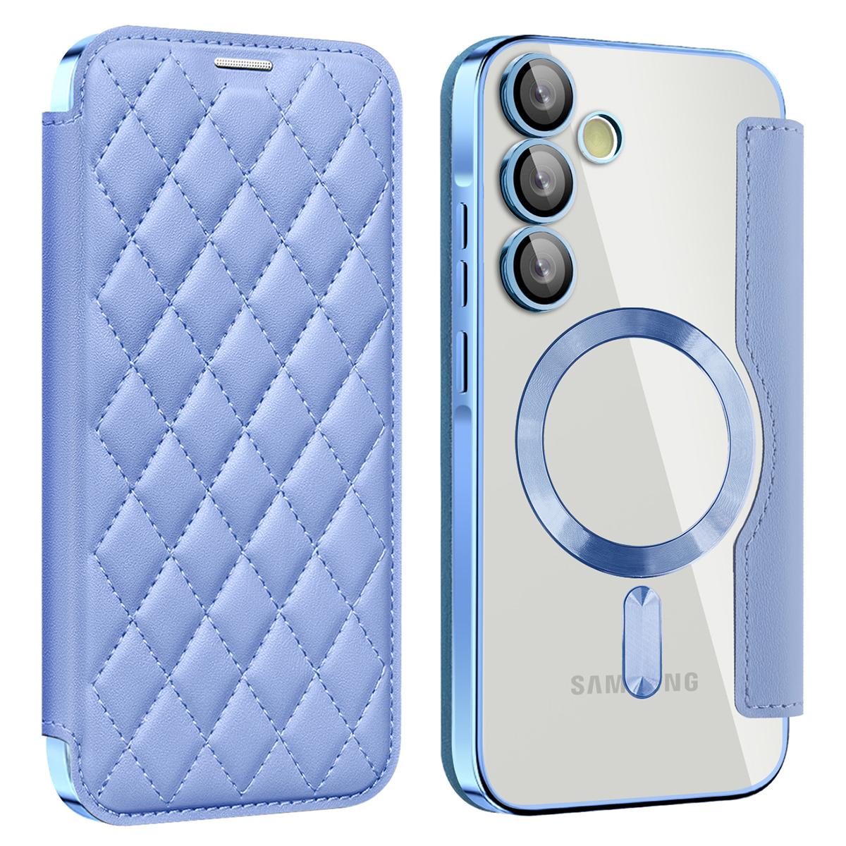 

Чехол для Samsung Galaxy A35 5G с кармашком для карт, ромбовидная кожаная крышка для телефона, магнитный чехол Blue