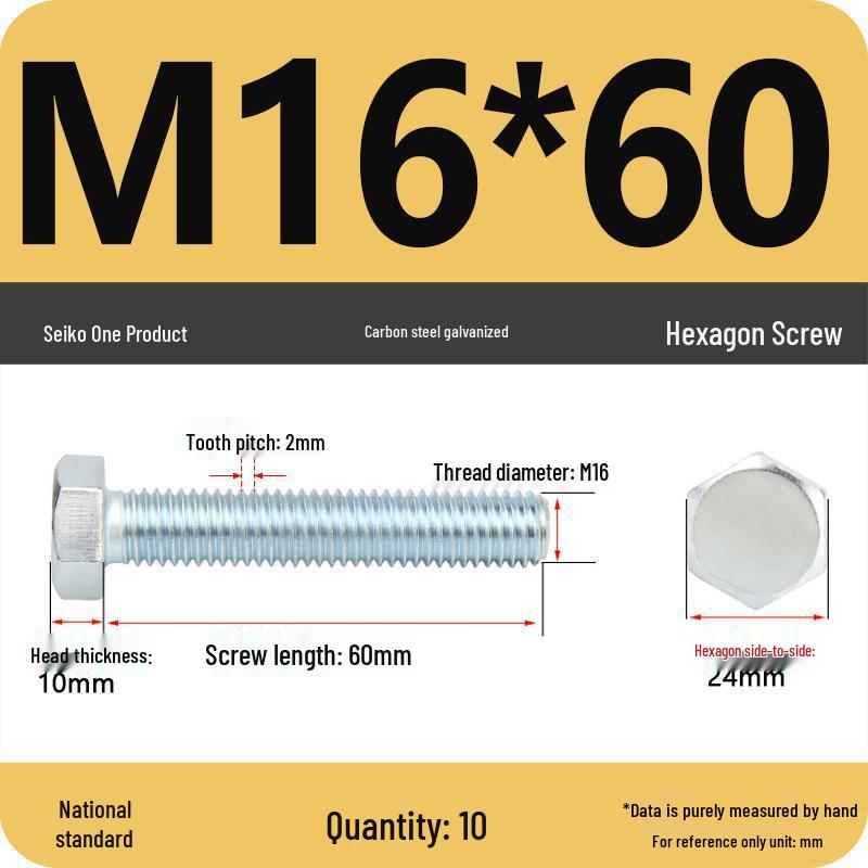 8.8 Grade Galvanized Hex Head Bolt, High-Strength M4-M30