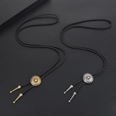 Unisex Retro Leather Alloy Bolo Tie Necklace - Adjustable Fashion Accessory