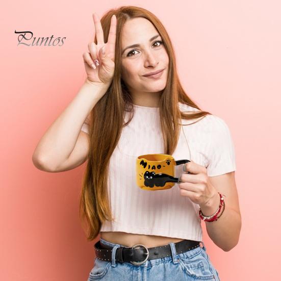 Cani de cafea stivuibile cu pisici, capacitate 380 ml, cu tematică drăguță de pisică, căni de ceai ceramice care economisesc spațiu, cadou pentru iubitorii de pisici și colecționari