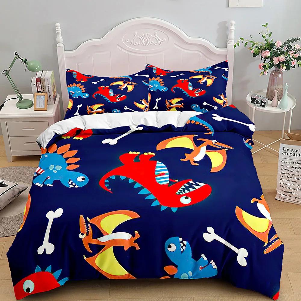 Cartoon Dinosaur Duvet Cover King Queen Size Colorful Jurassic World Animals Theme Bedding Set Kids 2/3Pcs Polyester Quilt Cover