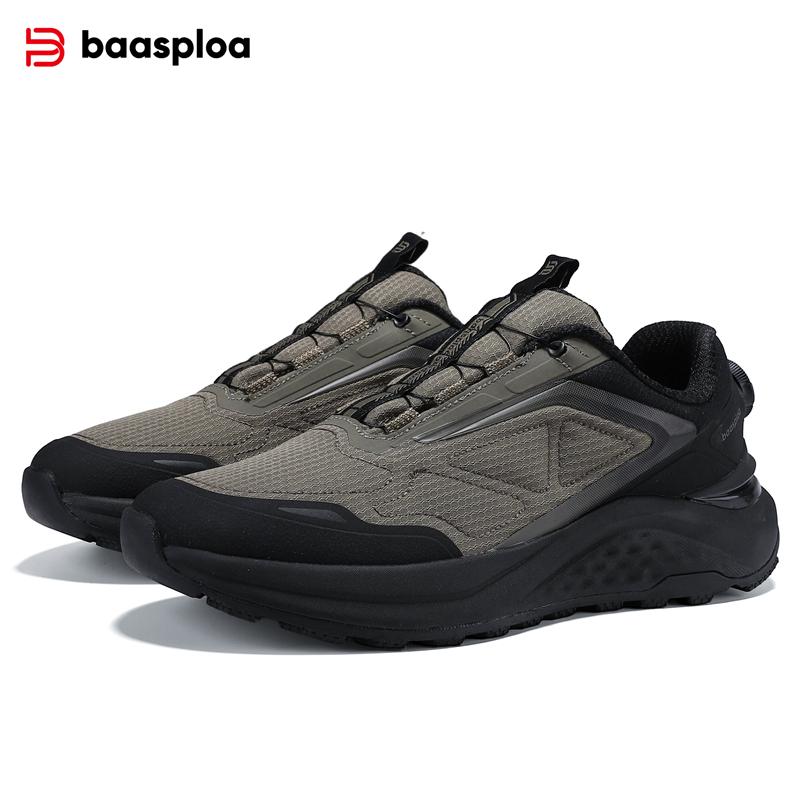 Baasploa men's hiking shoes, rotary buckle outdoor sports shoes, men's comfortable soft-soled casual walking shoes, anti-slip warm shoes