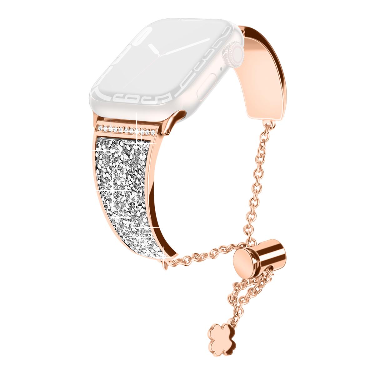 

For Apple Watch 10 46mm/Ultra 2/Ultra 49mm/9 8 7 45mm/SE (2023) SE (2022) SE 6 5 4 44mm/3 2 1 42mm Watch Strap Rose Gold/Silver