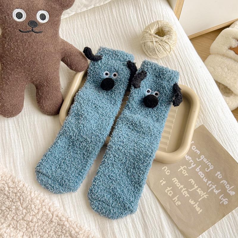 

Милые женские носки для собак из кораллового флиса с 3D-ушками — теплые, уютные, носки средней длины для сна One Size синий