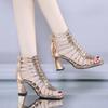 Rhinestone Open Toe Strappy Roman Sandals Shoes Woman Trend Gold Silver Heels Women High-heeled Zip Sandalias De Mujer