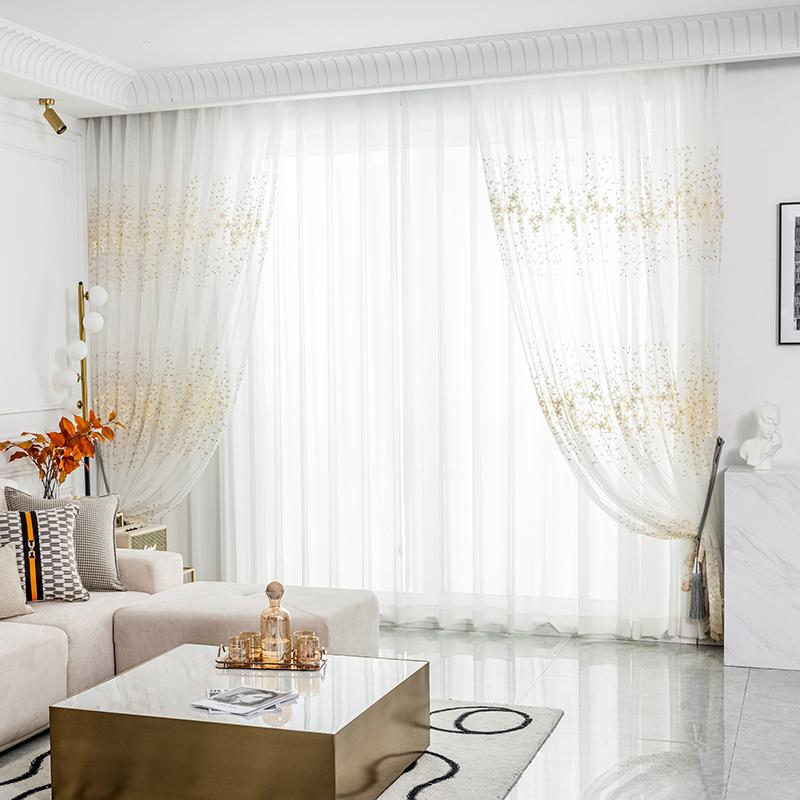 1pc Glam Embroidered Floral Grommet Top Curtain, Semi-Sheer Polyester Window Screen for Bedroom