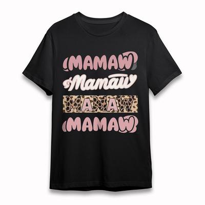Men's Fashion T-Shirt Mamaw Repeated Graphic Tee Black Cotton Short Oversize
