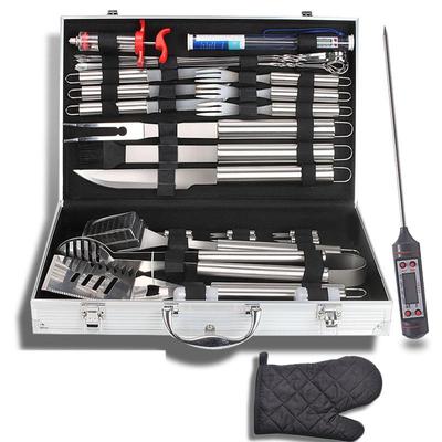 BBQ-grillaccessoires, roestvrijstalen grillset met aluminium behuizing, grillcadeaus voor mannen papa, grillgereedschap voor buitengrill