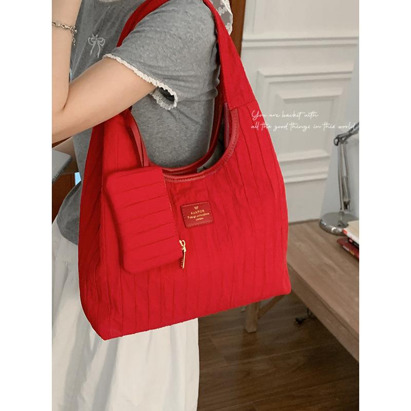 Leisure College Wind Nylon Canvas Bag Women's 2025 New Niche Underarm Bag Large Capacity Shoulder Tote Bag