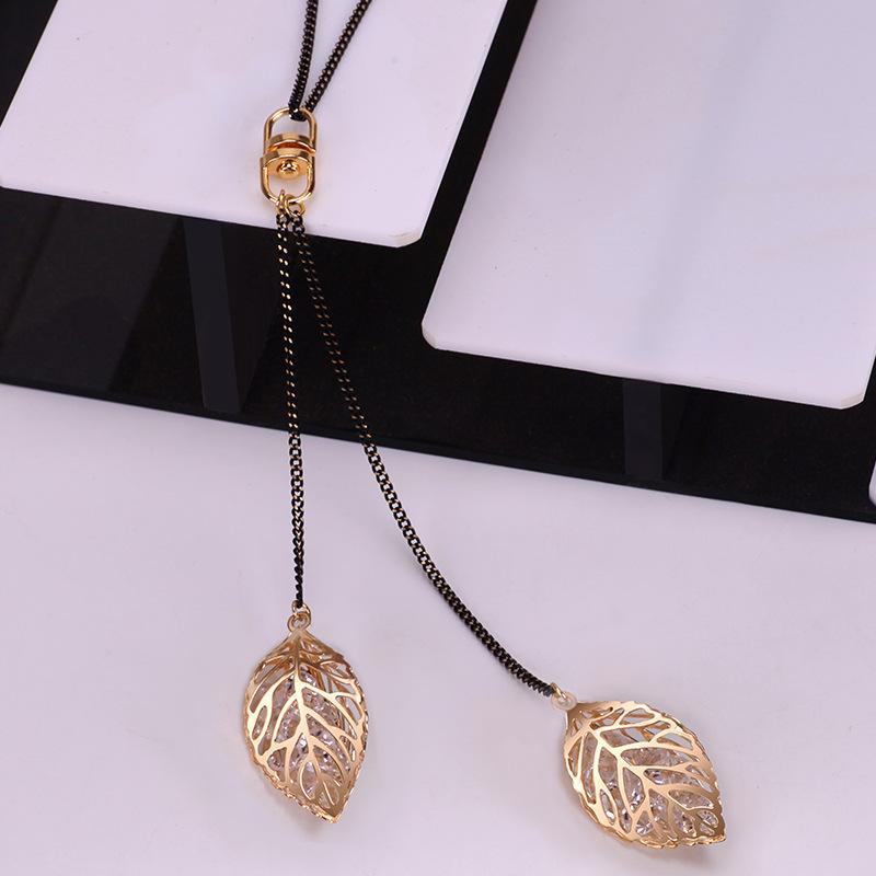 Sweater Chain Leaf Sweater Chain Pendant Long Autumn And Winter Versatile Tassel Double Leaf Tassel Crystal Necklace electroplating