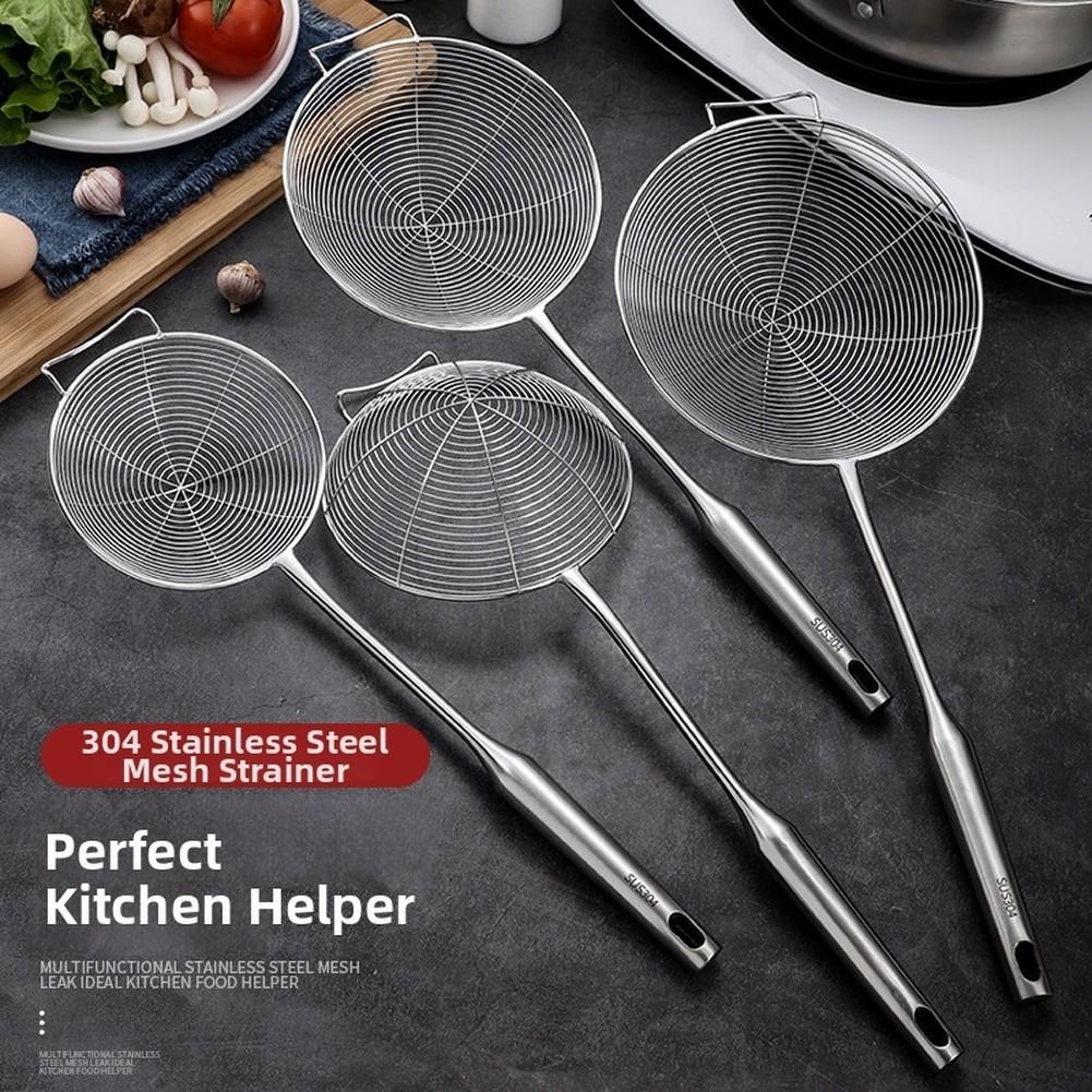 Stainless Steel Asian Skimmer for Pasta Noodles Drainage Frying Cooking 304 SS Mesh Frame Hanging Hole Dishwasher Safe