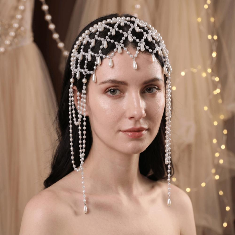 Hair Jewelry Tassel Pendant Forehead Chain Handmade Pearls Chain Headbands Banquet Event