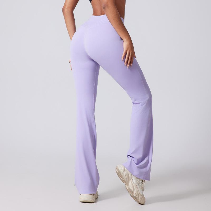 

Персикові штани для йоги кльош з високою посадкою, що піднімають сідниці для жінок - Мікрокльош, облягаючі, довгі фітнес-штани Medium