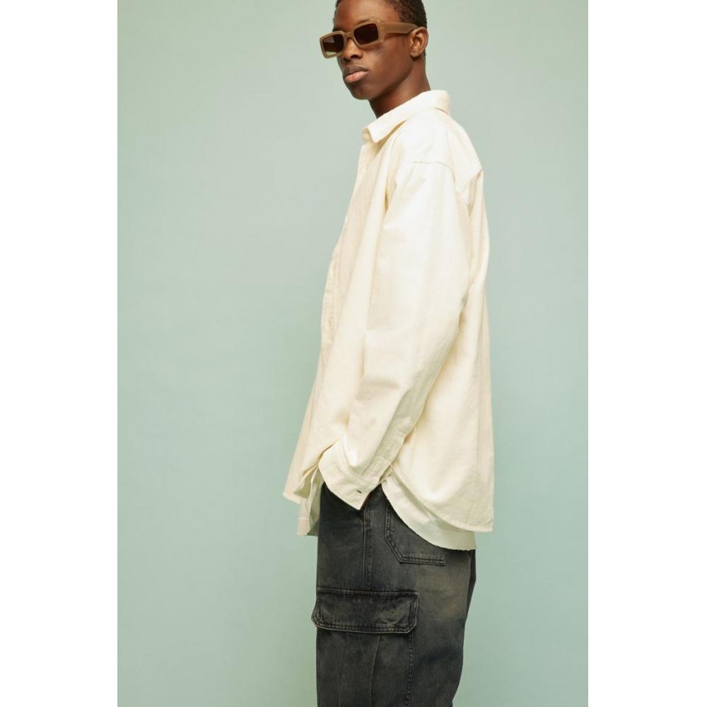 H M Corduroy sHirt Loose Fit wHite