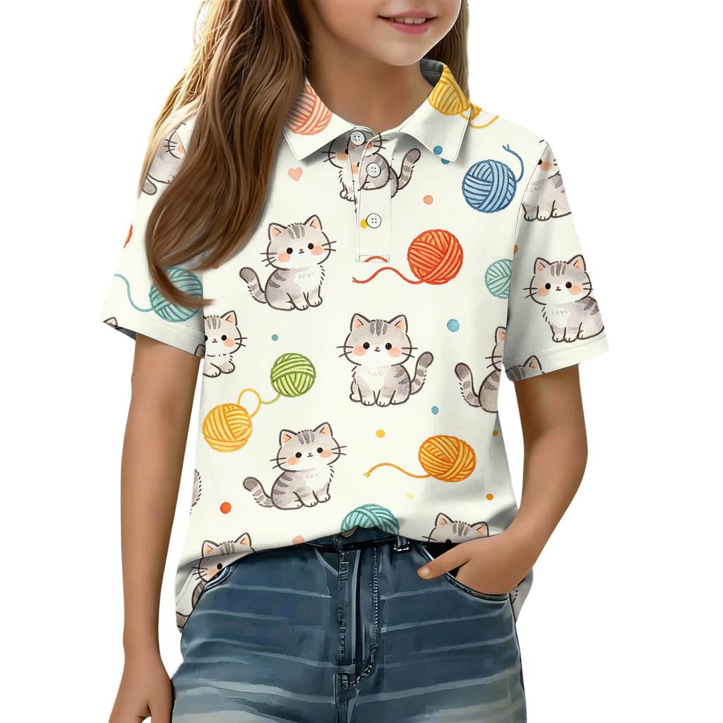 Kids Short Sleeve Polo Shirt Animal Print Casual T Shirt Button Down Collar Comfortable Fit Soft Fabric Breathable Design