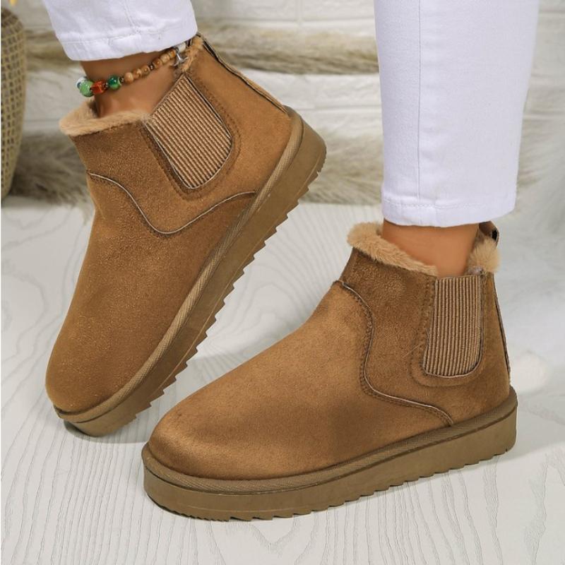 Snøstøvler for kvinner Varm plysj-slip-on Solid Plus Size Mote Ankelstøvler Damer Vinter Komfortable bomullssko for kvinner NYHET